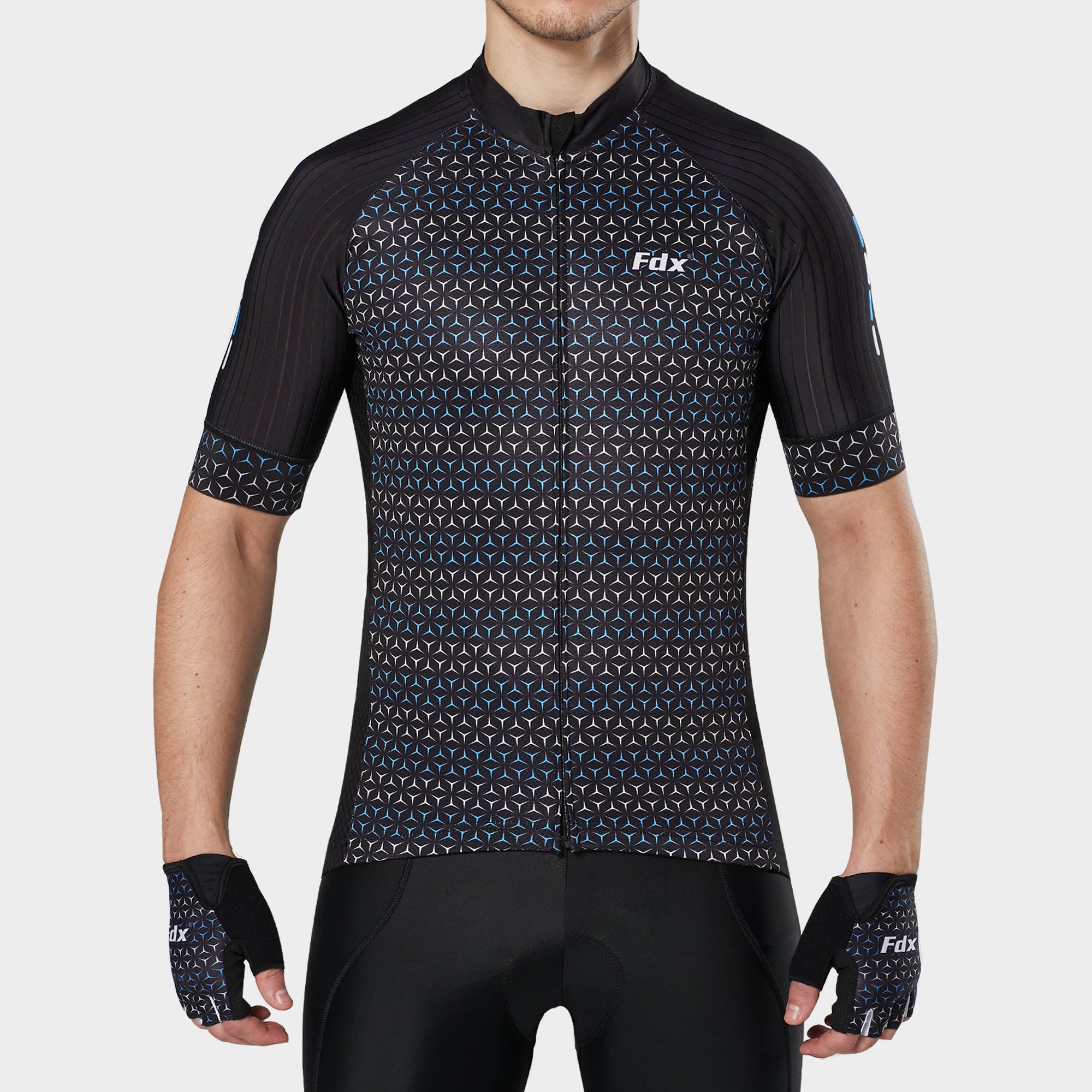 Fdx Mens Black Short Sleeve Cycling Jersey for Summer Best Road Bike Wear Top Light Weight, Full Zipper, Pockets & Hi-viz Reflectors - Vega