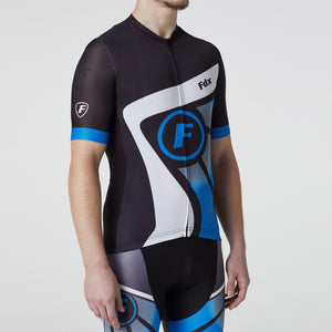 Fdx Mens Road Cycling Short Sleeve Cycling Jersey Black & Blue for Summer Best Road Bike Wear Top Light Weight, Full Zipper, Pockets & Hi-viz Reflectors - Signature