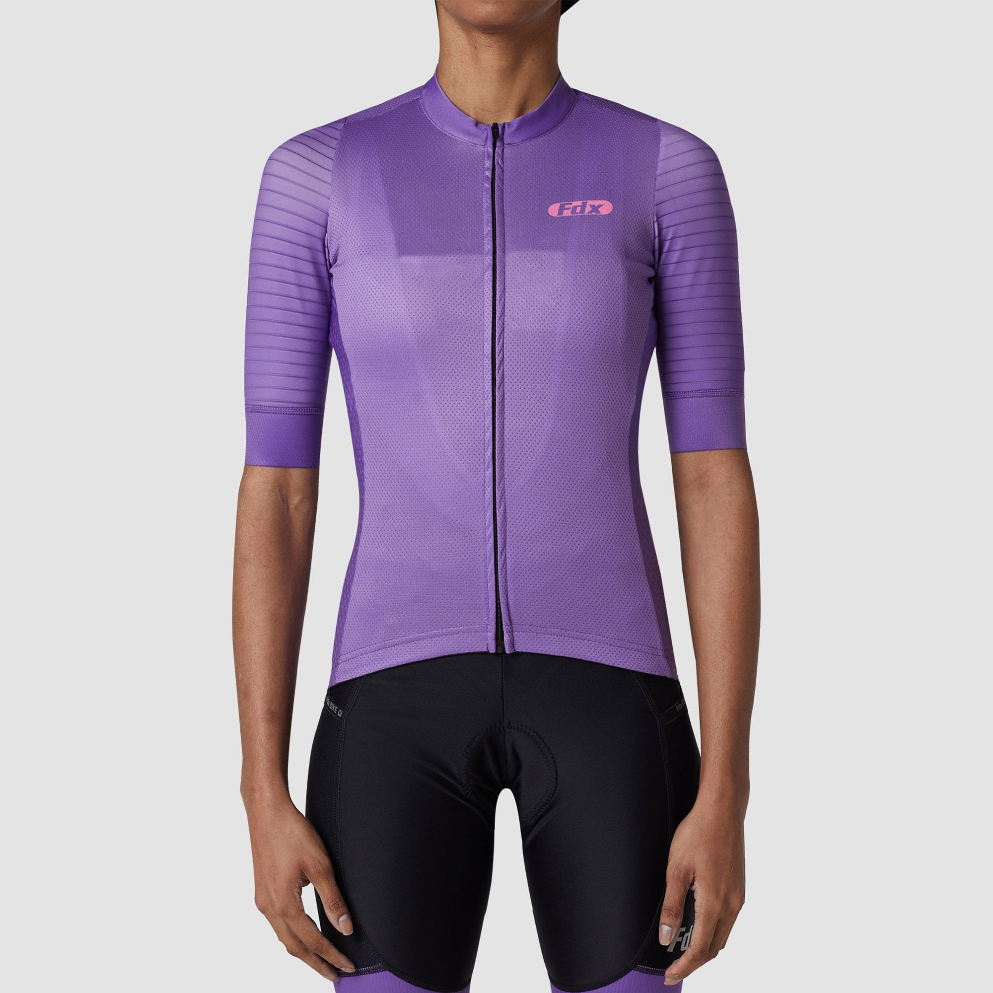 Fdx Womens Purple Short Sleeve Cycling Jersey for Summer Best Road Bike Wear Top Light Weight, Full Zipper, Pockets & Hi-viz Reflectors - Essential