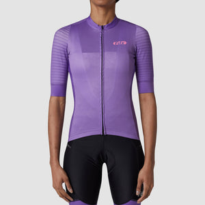 Fdx Women's Purple Short Sleeve Cycling Jersey Breathable Quick Dry Mesh Fleece Full Zip Hi Viz Reflectors & Pockets Summer Cycling Gear UK