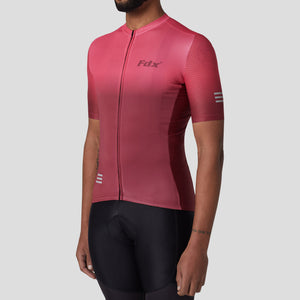 Fdx Mens Road Cycling Short Sleeve Cycling Jersey Pink & Maroon for Summer Best Road Bike Wear Top Light Weight, Full Zipper, Pockets & Hi-viz Reflectors - Duo