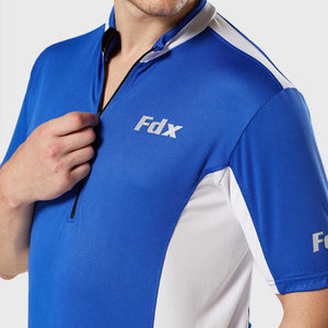 Fdx Mens 3/4 half zipped Blue & White Short Sleeve Cycling Jersey for Summer Best Road Bike Wear Top Light Weight, Full Zipper, Pockets & Hi-viz Reflectors - Vertex