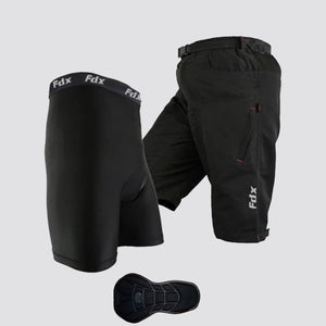 Fdx Men's Black MTB Shorts Lightweight Padded Breathable Fabric Hi viz Reflectors Pockets Summer Mountain Bike Shorts Cycling Gear Uk