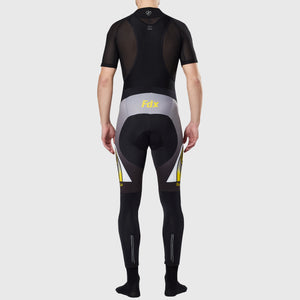 Fdx Men's Black & Yellow Long Sleeve Cycling Jersey & Gel Padded Bib Tights Pants for Winter Roubaix Thermal Fleece Road Bike Wear Windproof, Hi-viz Reflectors & Pockets - Signature
