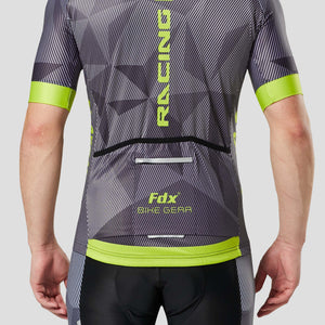 Fdx Mens Pockets Summer Cycling Jersey Yellow & Grey Best Road Bike Wear Top Light Weight, Full Zipper, Pockets & Hi-viz Reflectors - Splinter