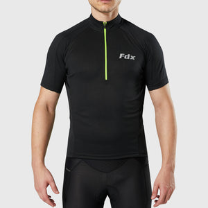 Fdx Mens Black Half Sleeve Cycling Jersey for Summer Best Road Bike Wear Top Light Weight, Full Zipper, Pockets & Hi-viz Reflectors - Pace