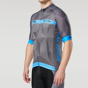 Fdx Mens Road Cycling Short Sleeve Cycling Jersey Blue & Grey  for Summer Best Road Bike Wear Top Light Weight, Full Zipper, Pockets & Hi-viz Reflectors - Splinter