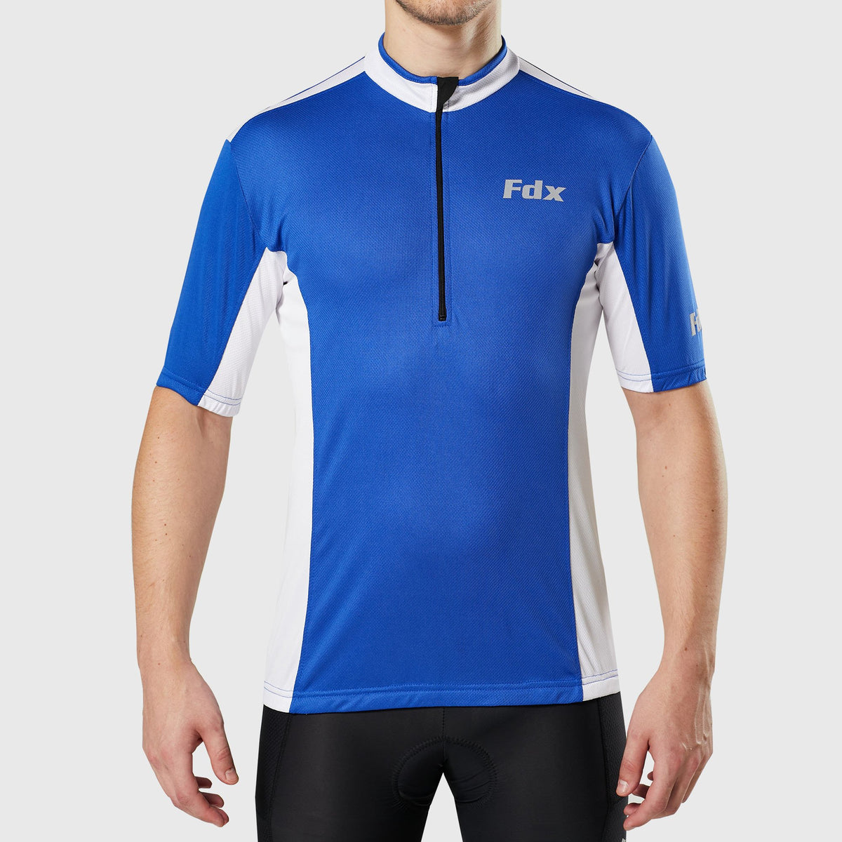 Fdx Mens Blue & White Half Sleeve Cycling Jersey for Summer Best Road Bike Wear Top Light Weight, Full Zipper, Pockets & Hi-viz Reflectors - Vertex
