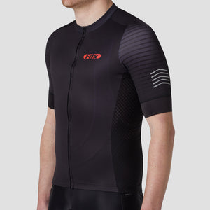 Fdx Mens Road Cycling Black Short Sleeve Jersey for Summer Best Road Bike Wear Top Light Weight, Full Zipper, Pockets & Hi-viz Reflectors - Essential