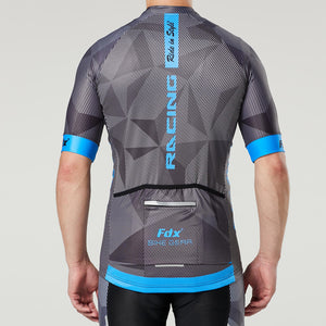 Fdx Mens Breathable Reflective Summer Cycling Jersey Short Sleeve Blue Best Road Bike Wear Top Light Weight, Full Zipper, Pockets & Hi-viz Reflectors - Splinter