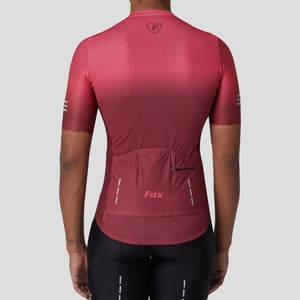 Fdx Mens Reflective Pink & Maroon Short Sleeve Cycling Jersey for Summer Best Road Bike Wear Top Light Weight, Full Zipper, Pockets & Hi-viz Reflectors - Duo