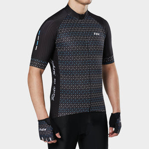 Fdx Short Sleeve Cycling Jersey for Mens Black Summer Best Road Bike Wear Top Light Weight, Full Zipper, Pockets & Hi-viz Reflectors - Vega
