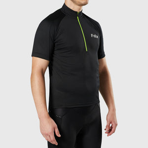 Fdx Short Sleeve Cycling Jersey for Mens Black, Summer Best Road Bike Wear Top Light Weight, Full Zipper, Pockets & Hi-viz Reflectors - Pace