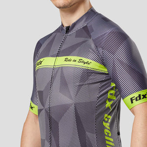 Fdx Mens Summer Cycling Short Sleeve Jersey Yellow Best Road Bike Wear Top Light Weight, Full Zipper, Pockets & Hi-viz Reflectors - Splinter