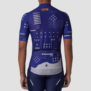 Fdx Mens Blue Reflective Short Sleeve Cycling Jersey for Summer Best Road Bike Wear Top Light Weight, Full Zipper, Pockets & Hi-viz Reflectors - All Day