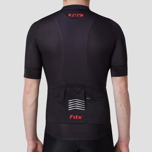 Fdx Mens Pockets Black Short Sleeve Cycling Jersey for Summer Best Road Bike Wear Top Light Weight, Full Zipper, Pockets & Hi-viz Reflectors - Essential