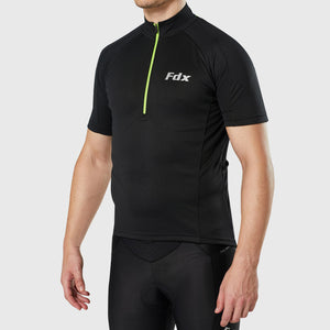 Fdx Mens Road Cycling Short Sleeve Cycling Jersey Black for Summer Best Road Bike Wear Top Light Weight, Full Zipper, Pockets & Hi-viz Reflectors - Pace
