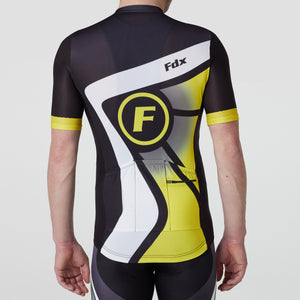 Fdx Mens Breathable Yellow & Black Short Sleeve Cycling Jersey for Summer Best Road Bike Wear Top Light Weight, Full Zipper, Pockets & Hi-viz Reflectors - Signature