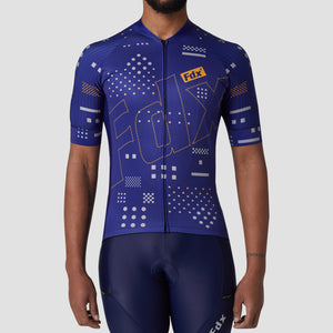 Fdx Short Sleeve Cycling Jersey for Mens Blue Summer Best Road Bike Wear Top Light Weight, Full Zipper, Pockets & Hi-viz Reflectors - All Day