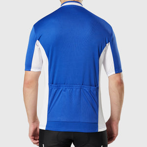 Fdx Mens Storage Pockets Blue & White Short Sleeve Cycling Jersey for Summer Best Road Bike Wear Top Light Weight, Full Zipper, Pockets & Hi-viz Reflectors - Vertex