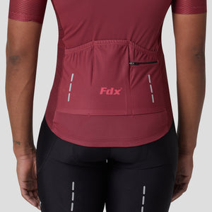Fdx Mens Storage PocketsPink & Maroon Short Sleeve Cycling Jersey for Summer Best Road Bike Wear Top Light Weight, Full Zipper, Hi-viz Reflectors - Duo