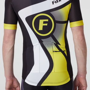 Fdx Mens Pockets Black & Yellow Short Sleeve Cycling Jersey for Summer Best Road Bike Wear Top Light Weight, Full Zipper, Pockets & Hi-viz Reflectors - Signature
