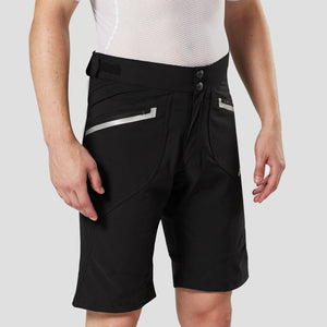 Fdx Men's Black MTB Shorts Lightweight Padded Breathable Fabric Hi viz Reflectors Pockets Summer Mountain Bike Shorts Cycling Gear Uk