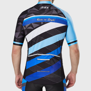 Fdx Mens Hot Seasons Reflective Blue Short Sleeve Cycling Jersey for Summer Best Road Bike Wear Top Light Weight, Full Zipper, Pockets & Hi-viz Reflectors - Equin