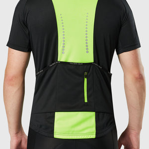 Fdx Mens Storage Pockets Short Sleeve Cycling Jersey Black for Summer Best Road Bike Wear Top Light Weight, Full Zipper, Pockets & Hi-viz Reflectors - Pace
