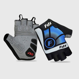 FDX Unisex Black & Blue short finger summer cycling gloves, padded shockproof unisex mitts, breathable quick dry anti-slip moisture wicking mtb road bicycle