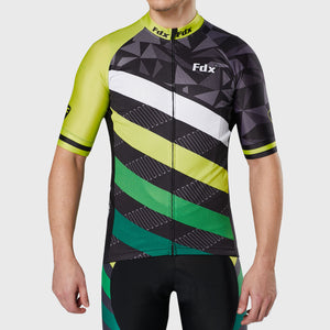 Fdx Mens Black & Yellow Half Sleeve Cycling Jersey for Summer Best Road Bike Wear Top Light Weight, Full Zipper, Pockets & Hi-viz Reflectors - Equin
