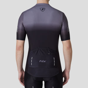 Fdx Mens Reflective Grey & Black Short Sleeve Cycling Jersey for Summer Best Road Bike Wear Top Light Weight, Full Zipper, Pockets & Hi-viz Reflectors - Duo