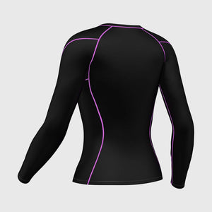 Fdx Black & Purple Women's Long Sleeve Compression Top Base Layer Gym Training Jogging Yoga Fitness Body Wear - Monarch