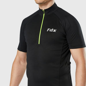 Fdx Mens Breathable Short Sleeve Cycling Jersey Black for Summer Best Road Bike Wear Top Light Weight, Full Zipper, Pockets & Hi-viz Reflectors - Pace