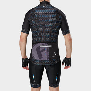 Fdx Mens Black Sleeve Cycling Jersey & Gel Padded Bib Shorts Blue Best Summer Road Bike Wear Light Weight, Hi-viz Reflectors & Pockets - Vega