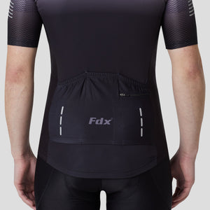 Fdx Mens Storage Pockets Grey & Black Short Sleeve Cycling Jersey for Summer Best Road Bike Wear Top Light Weight, Full Zipper, Hi-viz Reflectors - Duo
