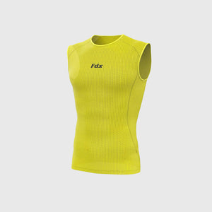 Fdx Mens Yellow Half Sleeveless Mesh Compression Top Running Gym Workout Wear Rash Guard Stretchable Breathable - Aeroform