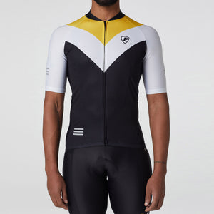 Fdx Mens Yellow & Black Half Sleeve Cycling Jersey for Summer Best Road Bike Wear Top Light Weight, Full Zipper, Pockets & Hi-viz Reflectors - Velos