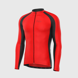 Fdx Mens Red & Black Long Sleeve Cycling Jersey for Winter Roubaix Thermal Fleece Road Bike Wear Top Full Zipper, Pockets & Hi-viz Reflectors - Transition