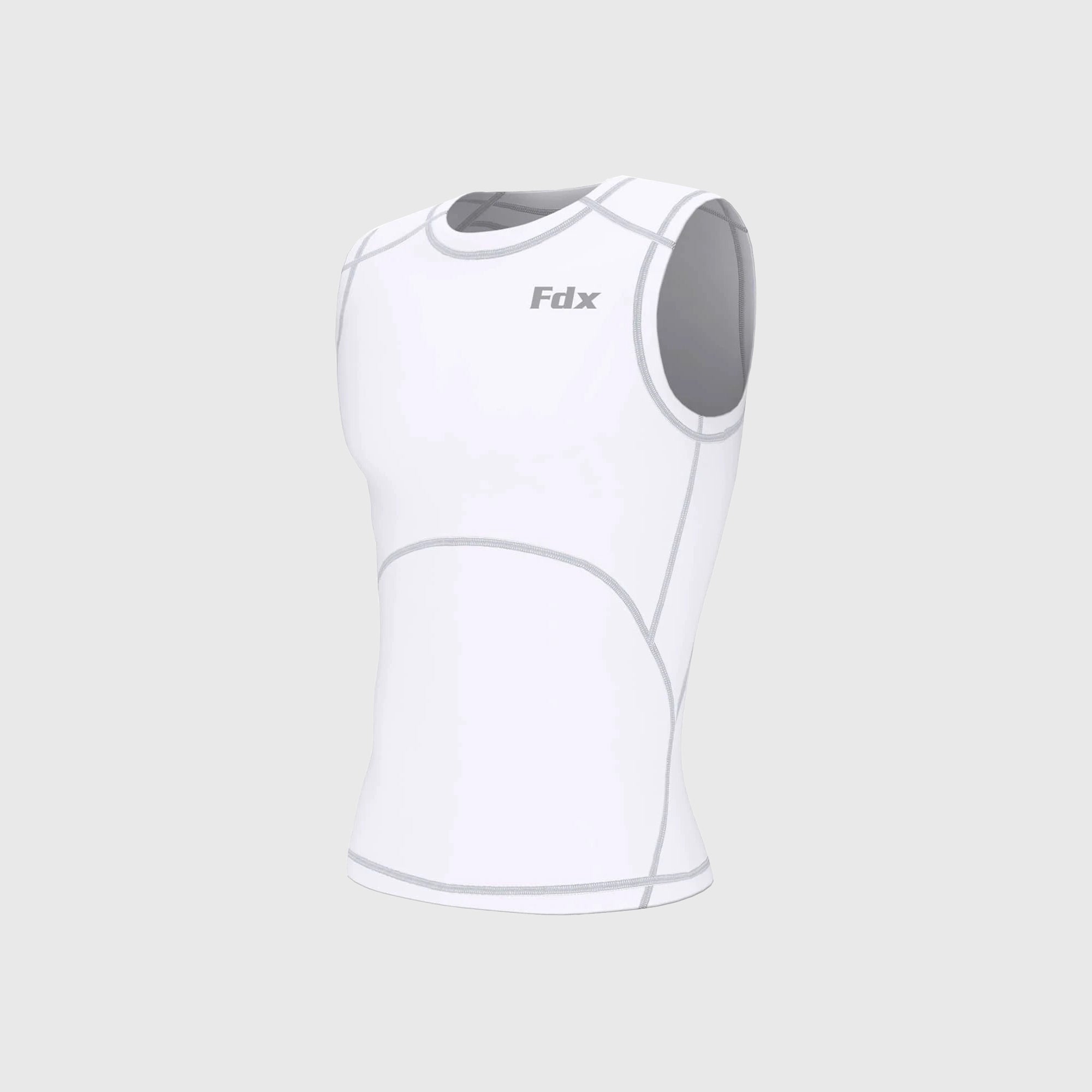 Fdx Mens White Sleeveless Compression Top Running Gym Workout Wear Rash Guard Stretchable Breathable Baselayer Shirt  - Aeroform
