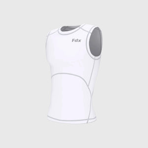 Fdx Mens White Sleeveless Compression Top Running Gym Workout Wear Rash Guard Stretchable Breathable Baselayer Shirt - Aeroform