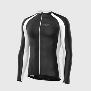Fdx Mens Black Full Sleeve Cycling Jersey for Winter Summer All Seasons Road Bike Wear Top Full Zipper, Pockets & Hi-viz Reflectors - Transition