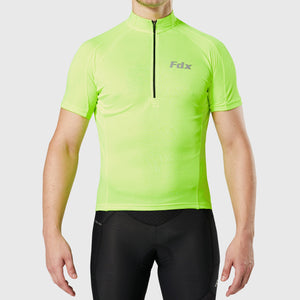 Fdx Mens Yellow Half Sleeve Cycling Jersey for Summer Best Road Bike Wear Top Light Weight, Full Zipper, Pockets & Hi-viz Reflectors - Pace
