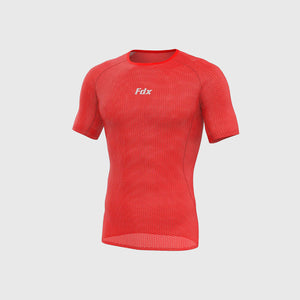Fdx Mens Red Half Sleeve Mesh Compression Top Running Gym Workout Wear Rash Guard Stretchable Breathable - Aeroform