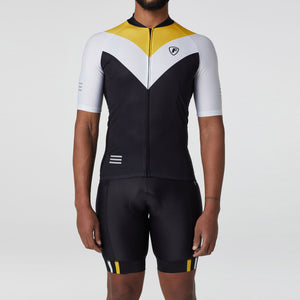 Fdx Mens Yellow Half Sleeve Cycling Jersey & Gel Padded Bib Shorts Best Summer Road Bike Wear Light Weight, Hi-viz Reflectors & Pockets - Velos