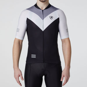 Fdx Mens Grey Short Sleeve Cycling Jersey for Summer Best Road Bike Wear Top Light Weight, Full Zipper, Pockets & Hi-viz Reflectors - Velos