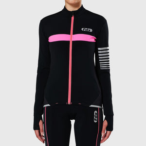 Fdx Women's Black & Pink Thermal Long Sleeve Cycling Jersey Winter Bib Tights Water Resistant Windproof Hi Viz Reflectors Cycling Gear UK