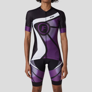 Fdx Women's Black & Purple Short mesh Sleeve Cycling Jersey & Gel Padded Bib Shorts Best Summer Road Bike Wear Light Weight, Hi viz Reflectors & Secure Pockets - Signature