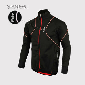 Fdx Mens Winter Thermal Windbreaker Cycling Jacket Black & Red Casual Softshell Clothing Lightweight, Windproof, Waterproof & Pockets - Gustt