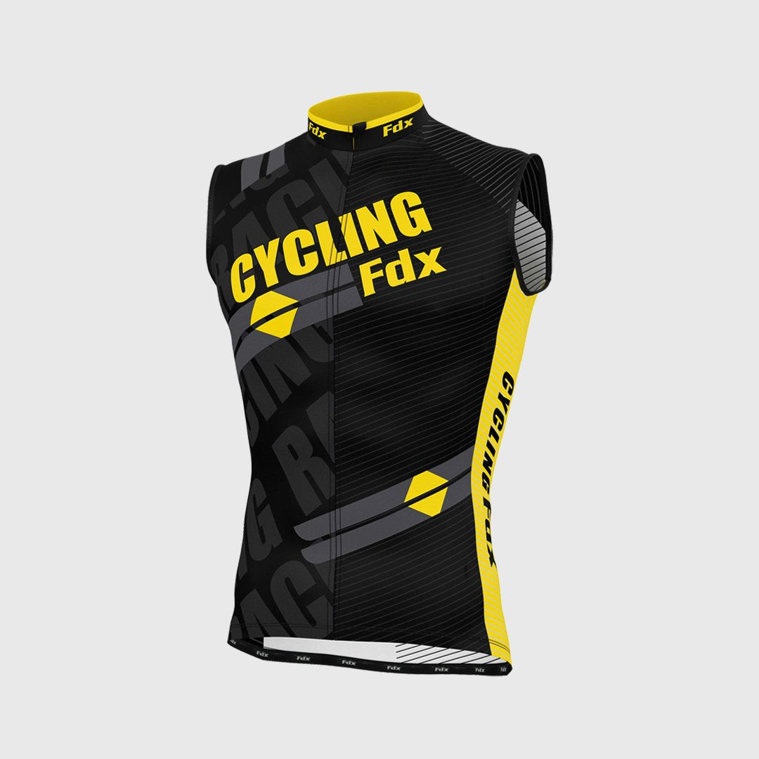 Fdx Mens Black & Yellow Short Sleeve Cycling Jersey for Summer Best Road Bike Wear Top Light Weight, Full Zipper, Pockets & Hi-viz Reflectors - Core